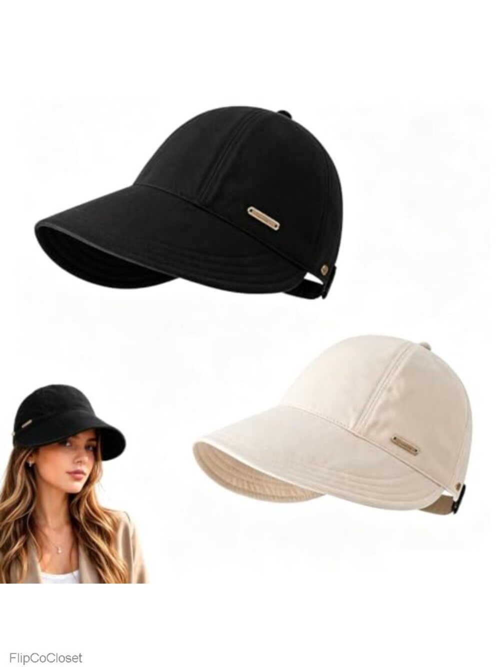 UPF 50+ Wide Brim Sun Hat, Adjustable Ponytail Baseball Cap for Women, Packable